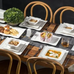 MALACASA, Serie Mario, 28-teilig Kombiservice Aus Porzellan Geschirrset Mit Je 6 Schalen, 6 Dessertteller, 6 Suppenteller, 6 Speiseteller, 2 Rechteckige Platten Und 2 Salz- Und Pfefferdosen -Küchenbedarf Laden bc57c86290a474a497354f5b85d61391