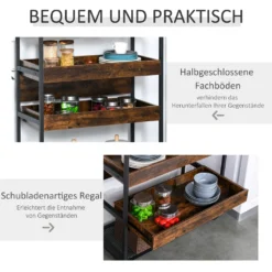 HOMCOM Küchenwagen Küchenrollwagen Servierwagen 3-stöckige Küchenregal Industrie-Design Mit Verstellbaren Füßen Rustikales Braun 80 X 40 X 90 Cm -Küchenbedarf Laden bd851e4cd1f15f93339863aa55d49735