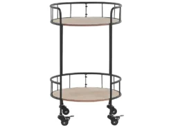 Servierwagen Schwarz / Heller Holzfarbton Aus MDF/ Metall 39 X 39 X 64 Cm Mit 2 Ablagen Rund Viel Stauraum Wohnzimmer Modern Elegant -Küchenbedarf Laden bf4d7867932a76d44005eab44a0a7013