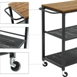 Meerveil Vintage Servierwagen Auf 4 Rollen, Küchenwagen Mit 3 Ebenen, Küchenregal Aus Stabiles Metallgestell, , Rollewagen Mit 2 Gitterebenen, Nachttisch -Küchenbedarf Laden c17bbf1d7762e593070a4bf061e09276