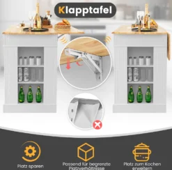 COSTWAY Kücheninsel Aus Gummiholz, Küchenschrank Klappbar Mit Ausziehbarer Arbeitsplatte, Küchenschrank Mit Schubladen, Seitenregalen, 2-türigem Schrank, 3-stufig Verstellbaren Böden -Küchenbedarf Laden c1b34b145023c721c10a8033785e0db5