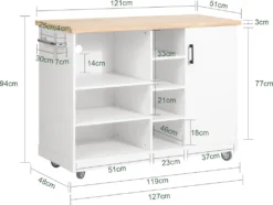 SoBuy FKW105-WN Design Küchenwagen Mit Arbeitsplatte Kücheninsel Küchenschrank Rollwagen Mikrowellenschrank Weiß-Natur BHT Ca.: 127x94x51cm -Küchenbedarf Laden c27d32fe7160c81263be7b6cade17e97