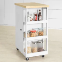 SoBuy FKW75-WN Küchenwagen Servierwagen Beistellwagen Rollwagen Mit 1 Tür Und 3 Regalböden Weiß-Natur BHT Ca.: 60x90x40cm -Küchenbedarf Laden c50ca3e83cae463f697ea727838a865e