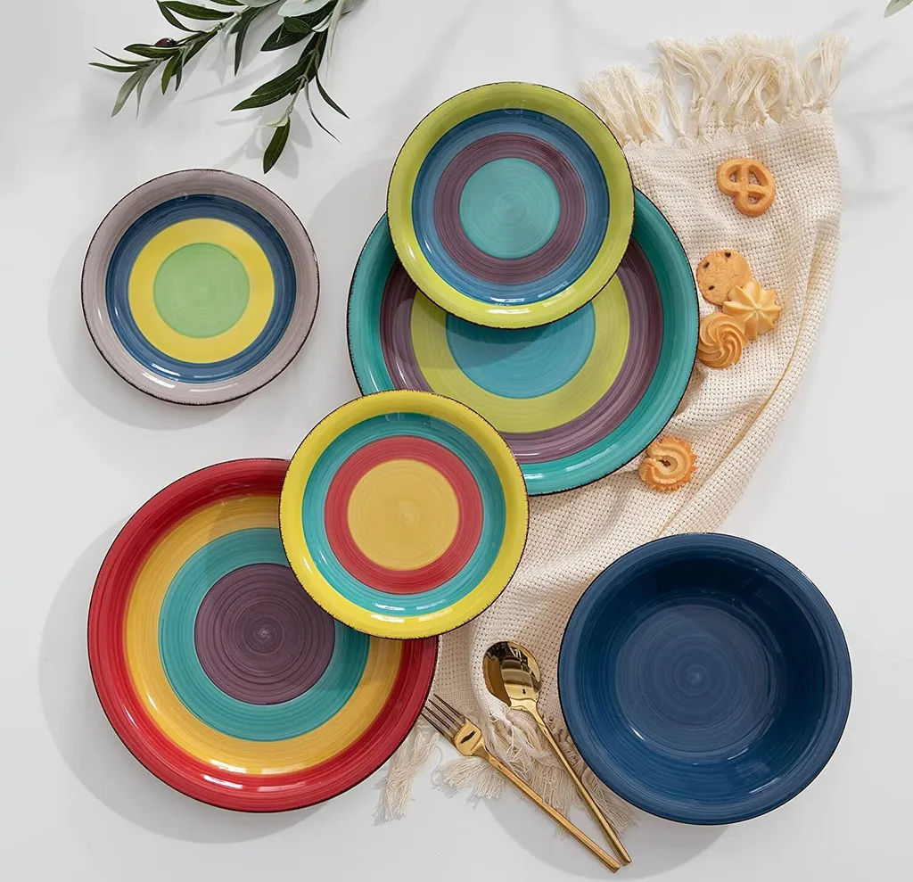 Tafelservice Steingut, Vancasso ARCO 36-teiliges Kombiservice Set, Vintage Geschirrservice Mit Je 12 Speiseteller, Kuchenteller Und Suppenteller, Für 12 Personen, Regenbogen Stil 9 Tafelservice Steingut, Vancasso ARCO 36-teiliges Kombiservice Set, Vintage Geschirrservice Mit Je 12 Speiseteller, Kuchenteller Und Suppenteller, Für 12 Personen, Regenbogen Stil – Bild 7