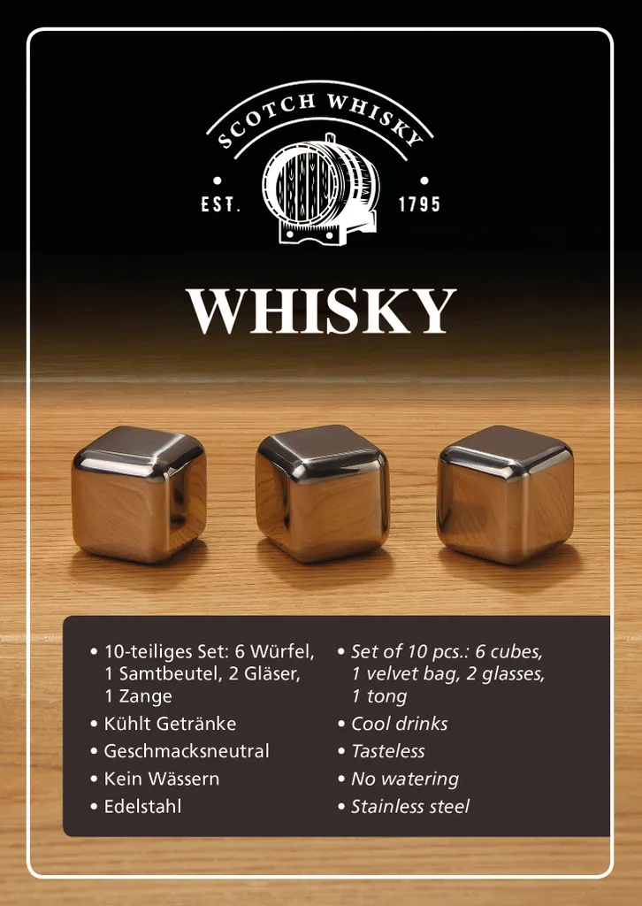 Whisky Geschenk-Set Mit 2 Gläsern, Eiswürfeln Aus Edelstahl, Zange, Samtbeutel In Einer Schönen Holzbox 17 Whisky Geschenk-Set Mit 2 Gläsern, Eiswürfeln Aus Edelstahl, Zange, Samtbeutel In Einer Schönen Holzbox – Bild 15