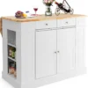COSTWAY Kücheninsel Aus Gummiholz, Küchenschrank Klappbar Mit Ausziehbarer Arbeitsplatte, Küchenschrank Mit Schubladen, Seitenregalen, 2-türigem Schrank, 3-stufig Verstellbaren Böden