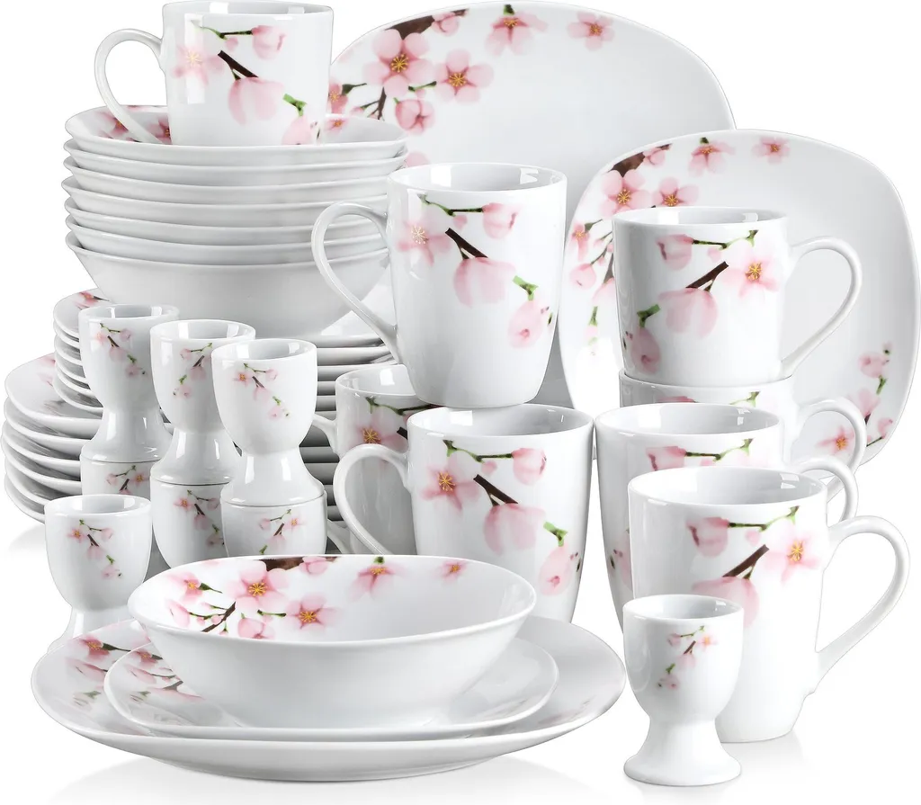 VEWEET Porzellan Kombiservice 'Annie', 40 Teilig Geschirrservice Für 8 Personen, Frühstückservice Mit Je 8 Eierbecher, Kaffeebecher 350 Ml, Müslischalen, Dessertteller Und Flachteller 3 VEWEET Porzellan Kombiservice 'Annie', 40 Teilig Geschirrservice Für 8 Personen, Frühstückservice Mit Je 8 Eierbecher, Kaffeebecher 350 Ml, Müslischalen, Dessertteller Und Flachteller