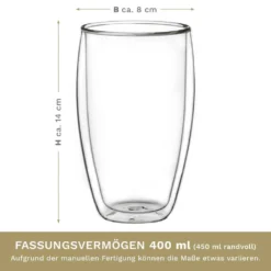Creano Doppelwandiges Thermoglas 400ml „DG-SH“, Großes Doppelwandglas Aus Borosilikatglas, Doppelwandige Kaffeegläser, Teegläser, Latte Gläser 4er Set -Küchenbedarf Laden c8882af7c10ab86eb93b9fcabc1241c0