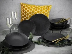 CreaTable 23211 Tafelservice Elements Collection Vesuvio Black Für 4 Personen, Steinzeug, Schwarz/grau (1 Set, 12-teilig) -Küchenbedarf Laden c88b90ea74976b04c2acf7d447d85338