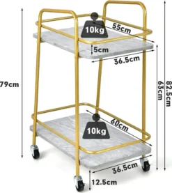 COSTWAY Küchenwagen Mit Universalrädern, Barwagen Rollwagen 2 Ablagen, Mobiler Servierwagen, Haushaltswagen Mit Stahlrahmen, Mehrzweckwagen Für Haus, Restaurant, Allzweckwagen Badwagen, Grau+Golden -Küchenbedarf Laden c8db240137426f54d3a64349679c623a
