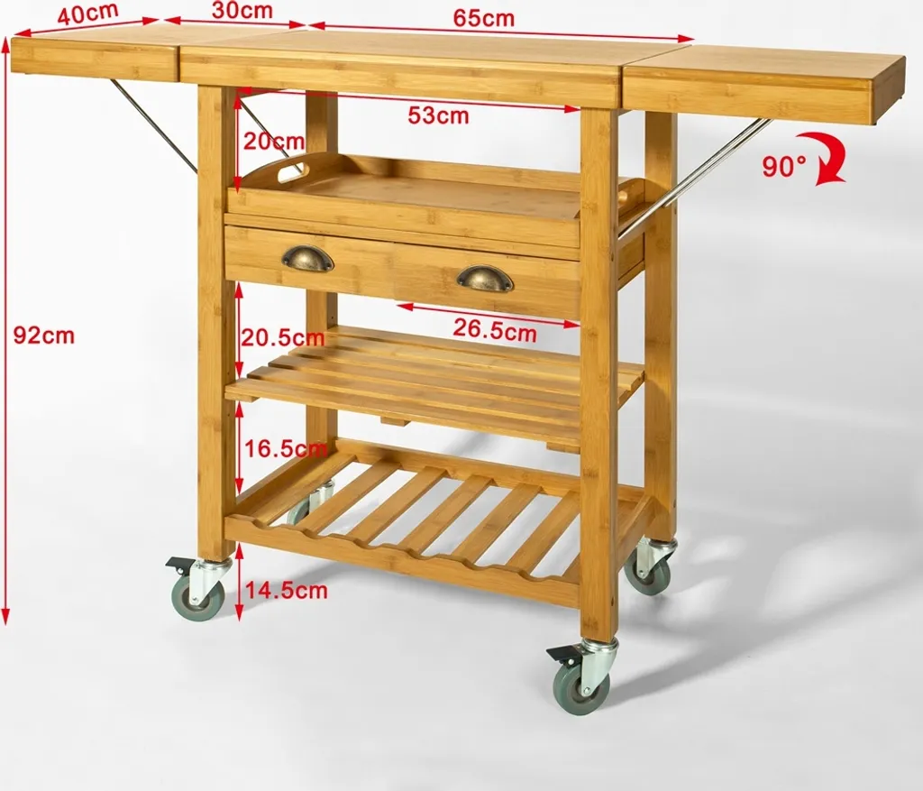 SoBuy FKW25-N Servierwagen Aus Hochwertigem Bambus Küchenwagen Küchenregal Rollwagen BHT Ca: 65 (95/125) X92x40cm 8 SoBuy FKW25-N Servierwagen Aus Hochwertigem Bambus Küchenwagen Küchenregal Rollwagen BHT Ca: 65 (95/125) X92x40cm – Bild 6