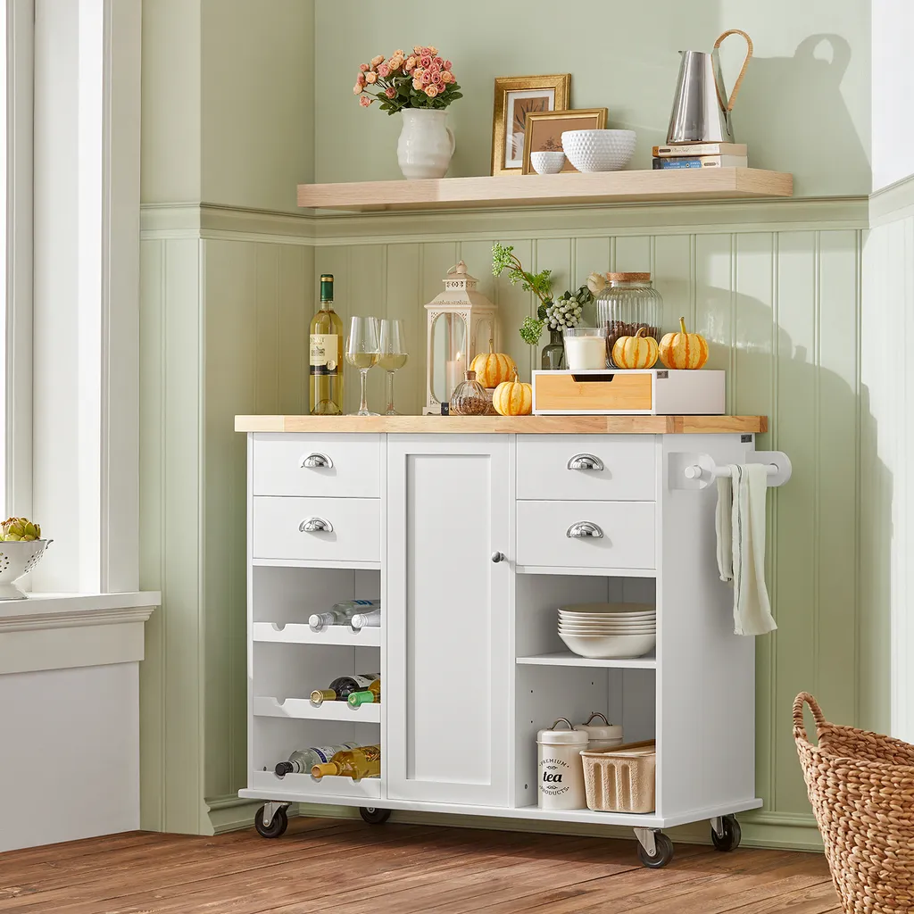 SoBuy KNL03-WN Küchenwagen Kücheninsel Mit 1 Handtuchhalter Küchenschrank Rollwagen Sideboard Auf Rollen Küchentrolley Servierwagen Mit Flaschenablagen Und Schublade BHT Ca.: 107x93x45cm 4 SoBuy KNL03-WN Küchenwagen Kücheninsel Mit 1 Handtuchhalter Küchenschrank Rollwagen Sideboard Auf Rollen Küchentrolley Servierwagen Mit Flaschenablagen Und Schublade BHT Ca.: 107x93x45cm – Bild 2