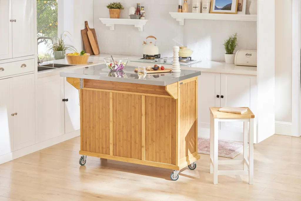 SoBuy FKW69-N Kücheninsel Küchenwagen Mit Erweiterbarer Edelstahlarbeitsplatte Küchenschrank Servierwagen Bambus BHT Ca.: 115x92x46-71cm 6 SoBuy FKW69-N Kücheninsel Küchenwagen Mit Erweiterbarer Edelstahlarbeitsplatte Küchenschrank Servierwagen Bambus BHT Ca.: 115x92x46-71cm – Bild 4