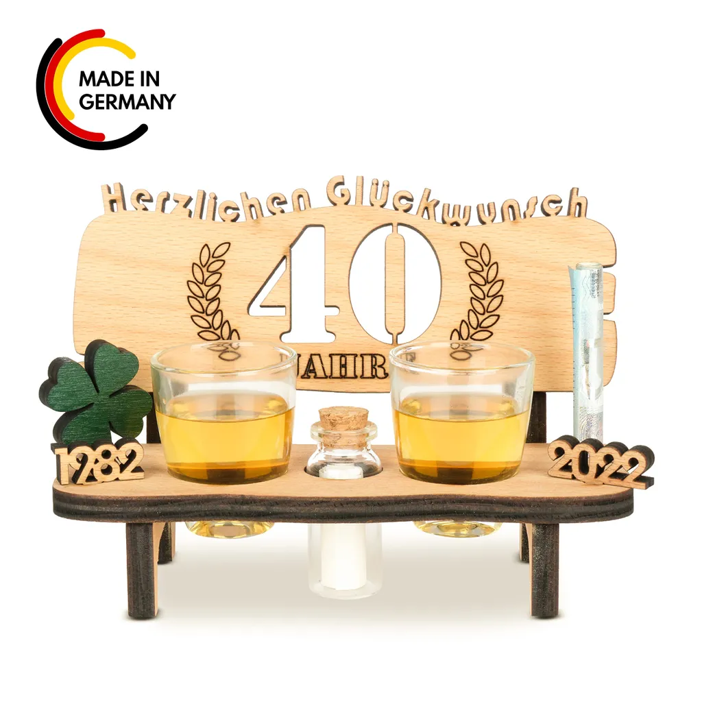 Brynnberg Schnapsbank Mit Jahreszahl Zum Geburtstag - Holz Lorbeerkranz Mit Zahl 40 Jahre Hochzeitstag Und Jahrestag Oder Geburtstag - Schnapsgläser Latte Mit 2 Gläsern 4 Brynnberg Schnapsbank Mit Jahreszahl Zum Geburtstag - Holz Lorbeerkranz Mit Zahl 40 Jahre Hochzeitstag Und Jahrestag Oder Geburtstag - Schnapsgläser Latte Mit 2 Gläsern – Bild 2