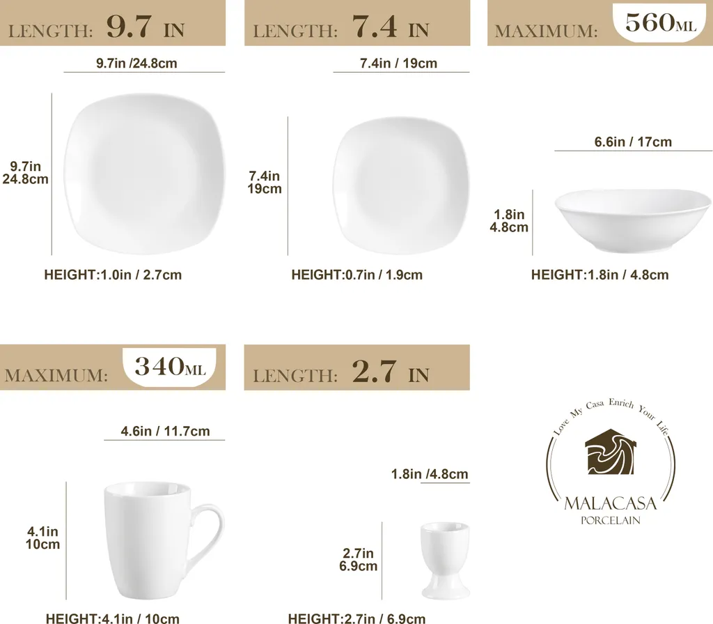 MALACASA, Serie Elisa, 40 Teilig Set Porzellan Tafelservice Kombiservice Geschirrset Mit Dessertteller, Speiseteller, Müslischalen, Eierbecher, Becher Für 8 Personen 4 MALACASA, Serie Elisa, 40 Teilig Set Porzellan Tafelservice Kombiservice Geschirrset Mit Dessertteller, Speiseteller, Müslischalen, Eierbecher, Becher Für 8 Personen – Bild 2