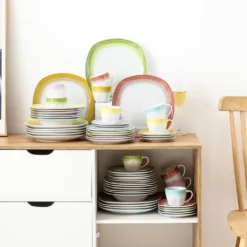 VEWEET Tafelservice 'SPARK' Aus Porzellan, 60-tlg Kombiservice, Kaffeetassen, Untertasse, Dessertteller, Speiseteller Und Suppenteller, Komplettservice Für 12 Personen -Küchenbedarf Laden d70c7615b1817b389d4343a73e9b9f56