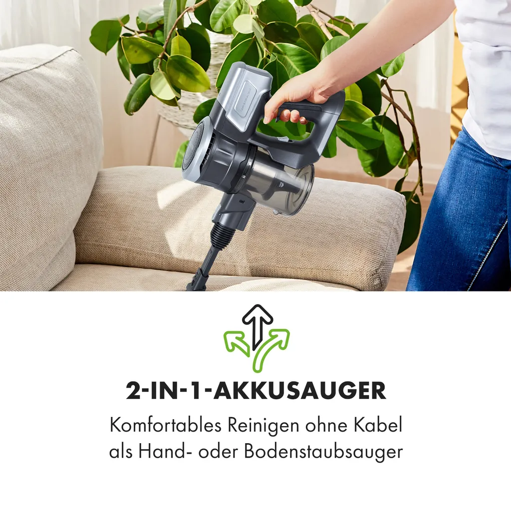 Klarstein Clean Butler 4G Silent Akku-Staubsauger Mit Silent Digital Motor: 160W Mit 80.000 U/min, 0,8 L Behälter, Motorisierte Teppich-Bodendüse, 2 Leistungsstufen, HEPA10-Filter, Anthrazit-silber 6 Klarstein Clean Butler 4G Silent Akku-Staubsauger Mit Silent Digital Motor: 160W Mit 80.000 U/min, 0,8 L Behälter, Motorisierte Teppich-Bodendüse, 2 Leistungsstufen, HEPA10-Filter, Anthrazit-silber – Bild 4