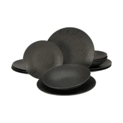 CreaTable, 20540, Serie Schiefer Black , Geschirrset, Teller Set 12 Teilig -Küchenbedarf Laden dc76ab0cef81c05d211d8f93b547e965