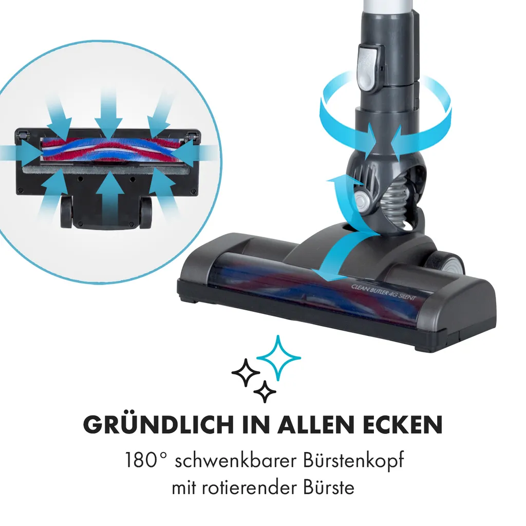 Klarstein Clean Butler 4G Silent Akku-Staubsauger Mit Silent Digital Motor: 160W Mit 80.000 U/min, 0,8 L Behälter, Motorisierte Teppich-Bodendüse, 2 Leistungsstufen, HEPA10-Filter, Anthrazit-silber 9 Klarstein Clean Butler 4G Silent Akku-Staubsauger Mit Silent Digital Motor: 160W Mit 80.000 U/min, 0,8 L Behälter, Motorisierte Teppich-Bodendüse, 2 Leistungsstufen, HEPA10-Filter, Anthrazit-silber – Bild 7