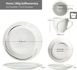 Van Well 18tlg. Kaffee-Service Home Für 6 Personen I 6x Tasse 180ml, 6x Untertasse + 6x Kuchenteller I Porzellan-Geschirr Mit Streifen In Grau, Schwarz & Creme I Kaffeepott, Dessert-Teller -Küchenbedarf Laden e38ef52b4edf287ef9ae5f2519a13802