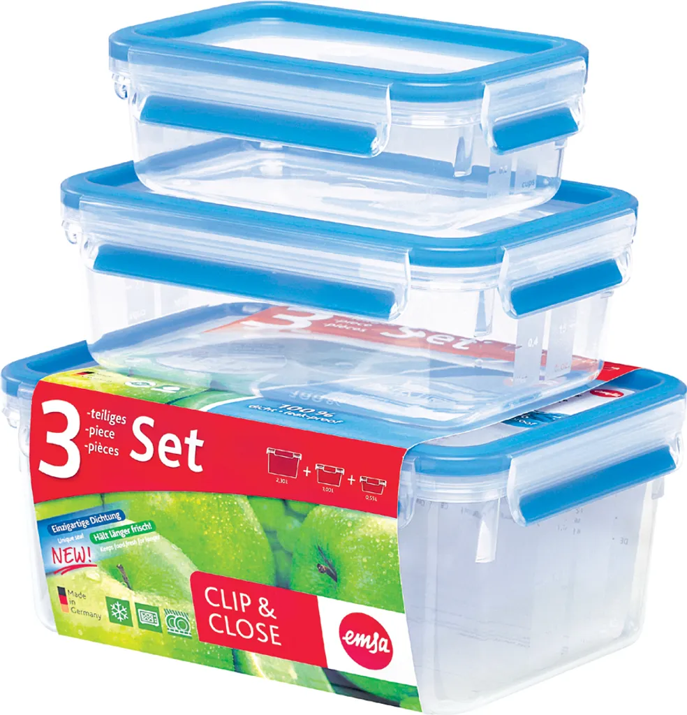 Emsa Frischhaltedose CLIP & CLOSE, 3er Set, 0,55/1,0/2,30 L, Farbe Grün 4 Emsa Frischhaltedose CLIP & CLOSE, 3er Set, 0,55/1,0/2,30 L, Farbe Grün – Bild 2
