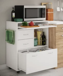 VCM Holz Küchenwagen Servierwagen Rollwagen Ablage Rollbar Rollen Schublade Kicha Weiß -Küchenbedarf Laden e987888195971869de5f95efd4ff2127