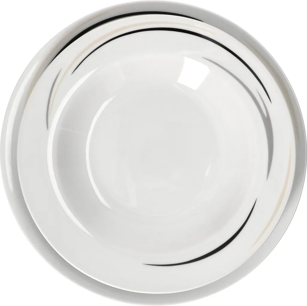 12tlg Tafel-Service Home Suppenteller Speiseteller Streifen Porzellan-Geschirr 5 12tlg Tafel-Service Home Suppenteller Speiseteller Streifen Porzellan-Geschirr – Bild 3