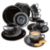 18tlg. Kaffeeservice Reactive Glaze Grey Black Steingut Teller Tasse Schwarz -Küchenbedarf Laden ed1334b5ac10228db14847c6d173e076