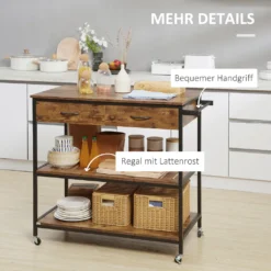 HOMCOM Küchenwagen Auf Rollen, Servierwagen Mit 2 Schubladen Und 2 Regalen, Küchentrolley Mit Arbeitsplatte, Rollwagen, Beistellwagen Im Industriedesign, Braun+Schwarz, 100 X 50 X 93 Cm 15 HOMCOM Küchenwagen Auf Rollen, Servierwagen Mit 2 Schubladen Und 2 Regalen, Küchentrolley Mit Arbeitsplatte, Rollwagen, Beistellwagen Im Industriedesign, Braun+Schwarz, 100 X 50 X 93 Cm -Küchenbedarf Laden f45f725663a1157a5e0f2ef88892d534
