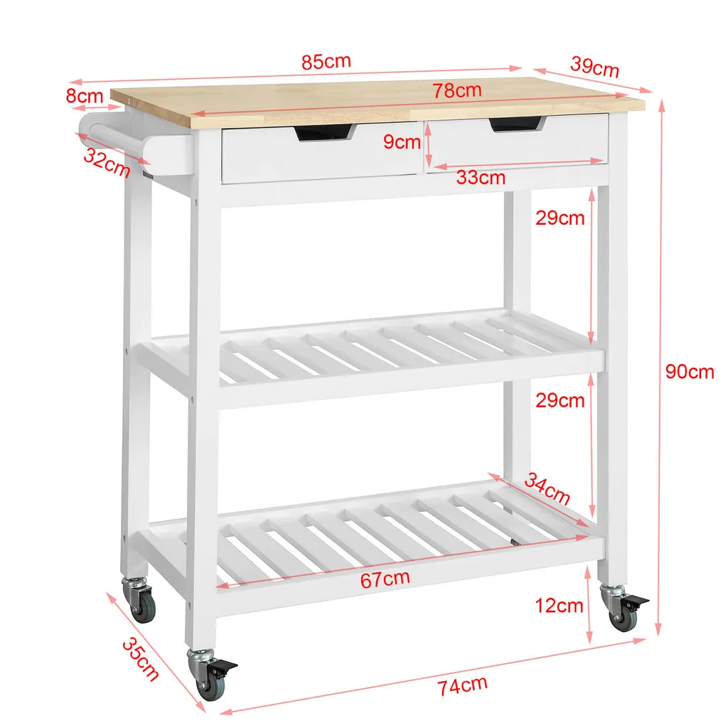 SoBuy Küchenwagen Mit 2 Schubladen Rollwagen Konsolentisch Weiß FKW68-WN 6 SoBuy Küchenwagen Mit 2 Schubladen Rollwagen Konsolentisch Weiß FKW68-WN – Bild 4