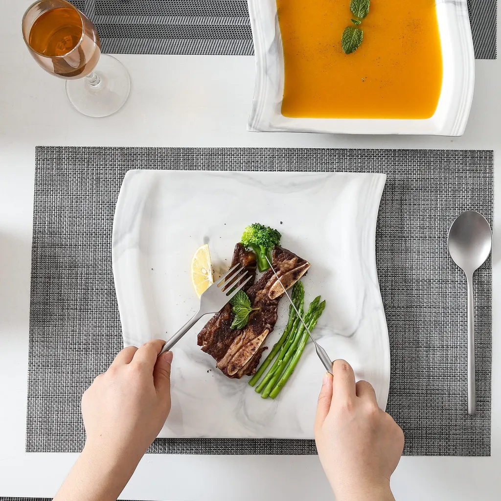 MALACASA, Serie Flora, Marmor Porzellan Tafelservice 24 Teiligen Set Kombiservice Geschirrset Mit 12 Speiseteller Und 12 Suppenteller Für 12 Personen 7 MALACASA, Serie Flora, Marmor Porzellan Tafelservice 24 Teiligen Set Kombiservice Geschirrset Mit 12 Speiseteller Und 12 Suppenteller Für 12 Personen – Bild 5