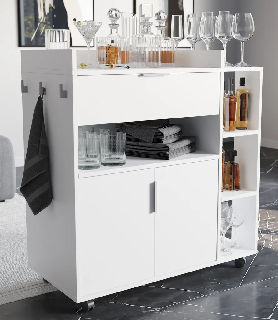 Servierwagen "Karl" In Weiß Universal Haushaltswagen Auf Rollen Mit Vielen Einsatzmöglichkeiten 4 Servierwagen "Karl" In Weiß Universal Haushaltswagen Auf Rollen Mit Vielen Einsatzmöglichkeiten – Bild 2