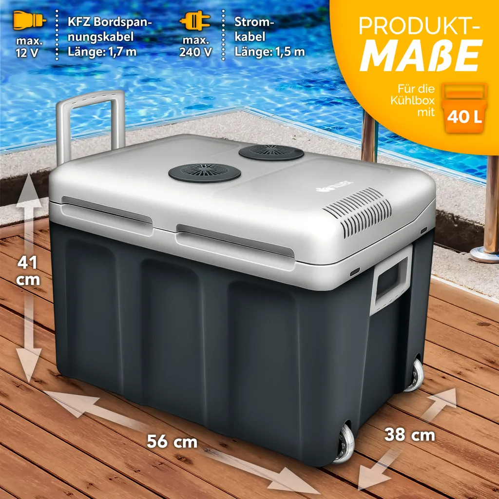 Tillvex Kühlbox Elektrisch 40L Grau Mit Rollen | Mini-Kühlschrank 230 V Und 12 V Für KFZ Auto Camping | Kühlt & Wärmt | ECO-Modus 5 Tillvex Kühlbox Elektrisch 40L Grau Mit Rollen | Mini-Kühlschrank 230 V Und 12 V Für KFZ Auto Camping | Kühlt & Wärmt | ECO-Modus – Bild 4
