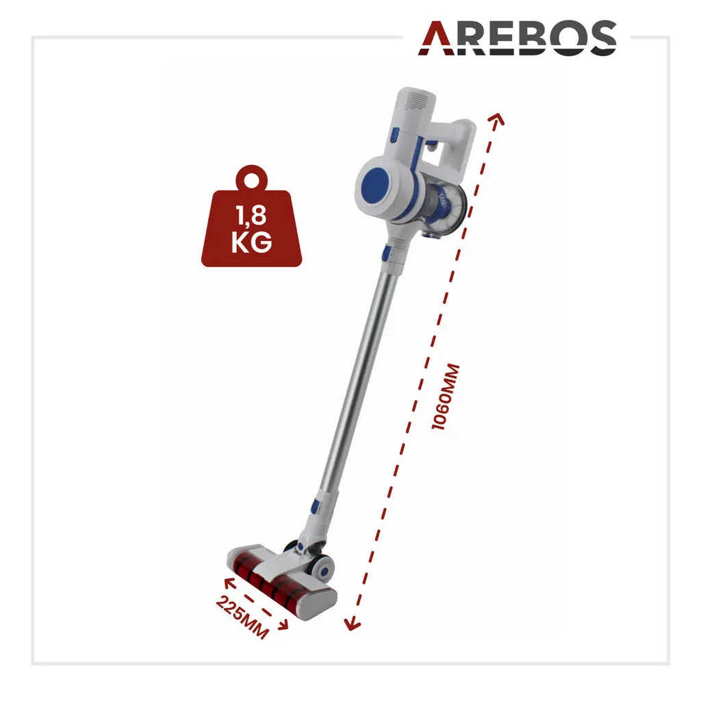 AREBOS Akku Staubsauger, 2-in-1 Hand- Und Bodenstaubsauger, 2 Leistungsstarke Saugmodi, Beutellos, Kabellos Bis Zu 55 Minuten, Mit Wandladestation, Weiß 10 AREBOS Akku Staubsauger, 2-in-1 Hand- Und Bodenstaubsauger, 2 Leistungsstarke Saugmodi, Beutellos, Kabellos Bis Zu 55 Minuten, Mit Wandladestation, Weiß – Bild 8