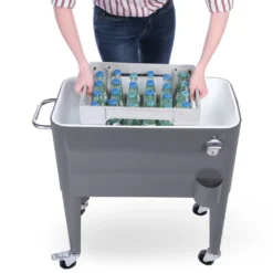 Kühlwagen, Servierwagen Outdoor Mit Großer Kühlbox, Getränkekühler Beistellwagen Für Garten, Rollbarer Party Kühlwagen Im Retro-Look – 57l, Farbe:anthrazit -Küchenbedarf Laden ff7210da6713f02f16e6859ad7a25b75